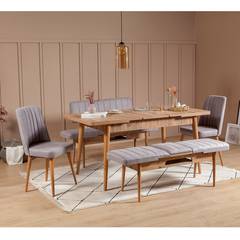 Juego de mesa y silla extensible Malva Panel de melamina ocre y gris plomo