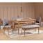 Set van uittrekbare tafel, 2 stoelen, bank en zitbank Malva Licht hout en Grijze stof