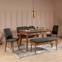 Set van uittrekbare tafel, 2 stoelen, bank en zitbank Malva Donker hout en antraciet stof