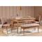 Conjunto de mesa extensible, 2 sillas, banco y banqueta Malva Madera clara y tela beige
