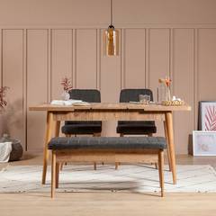 4-delige set uitschuifbare tafel en stoelen Malva grenen hout en antraciet stof