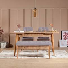 Malva 4-delige uitschuifbare tafel en stoel set grenen hout en grijze stof