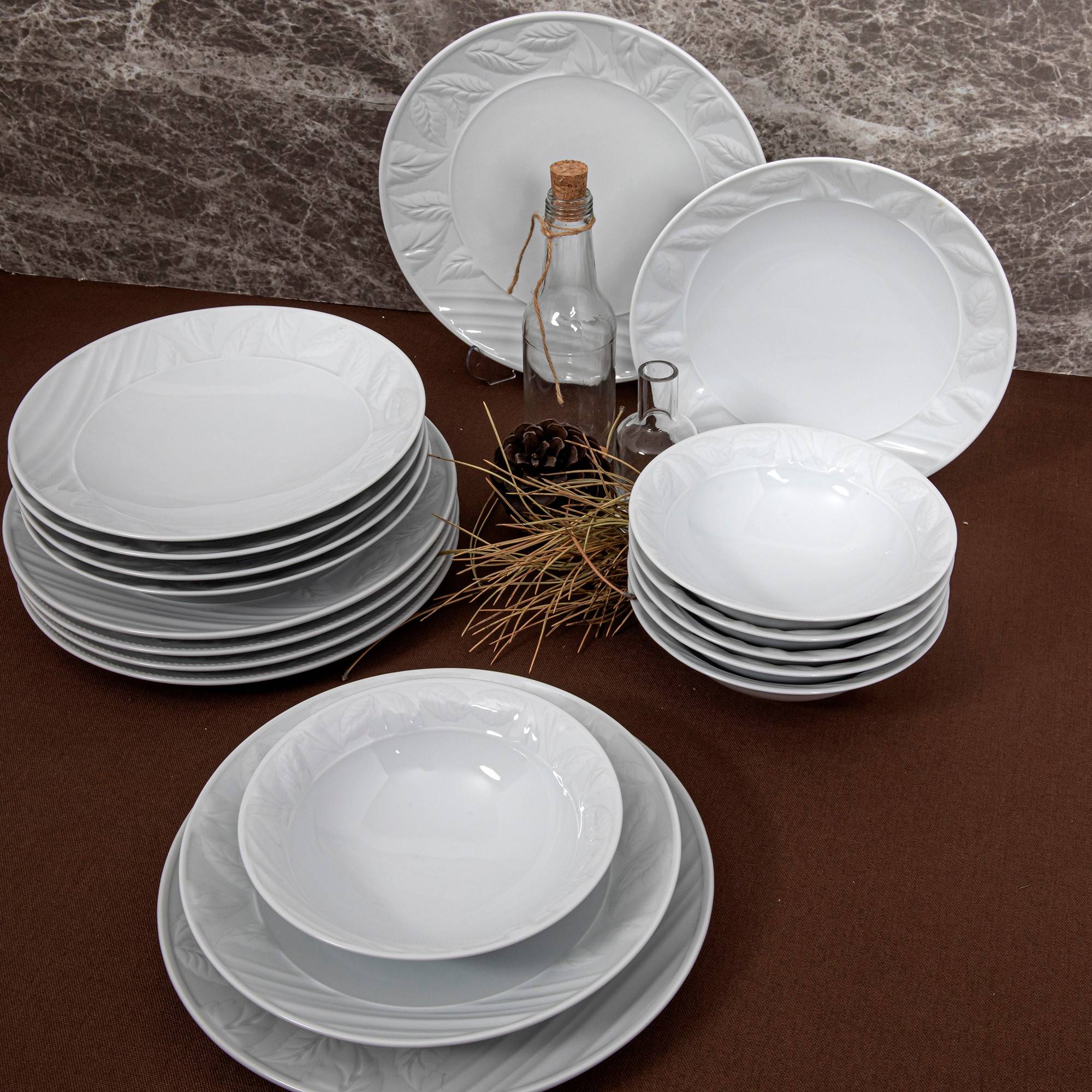 Set vaisselle service dîner 24 pièces Murrina Porcelaine Blanc Gris