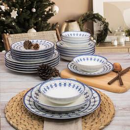 Set vaisselle service dîner 24 pièces Marrin Gradiant Porcelaine Bleu sur  Blanc