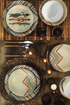 Set vaisselle service dîner 24 pièces Murrina Porcelaine Motif Africain