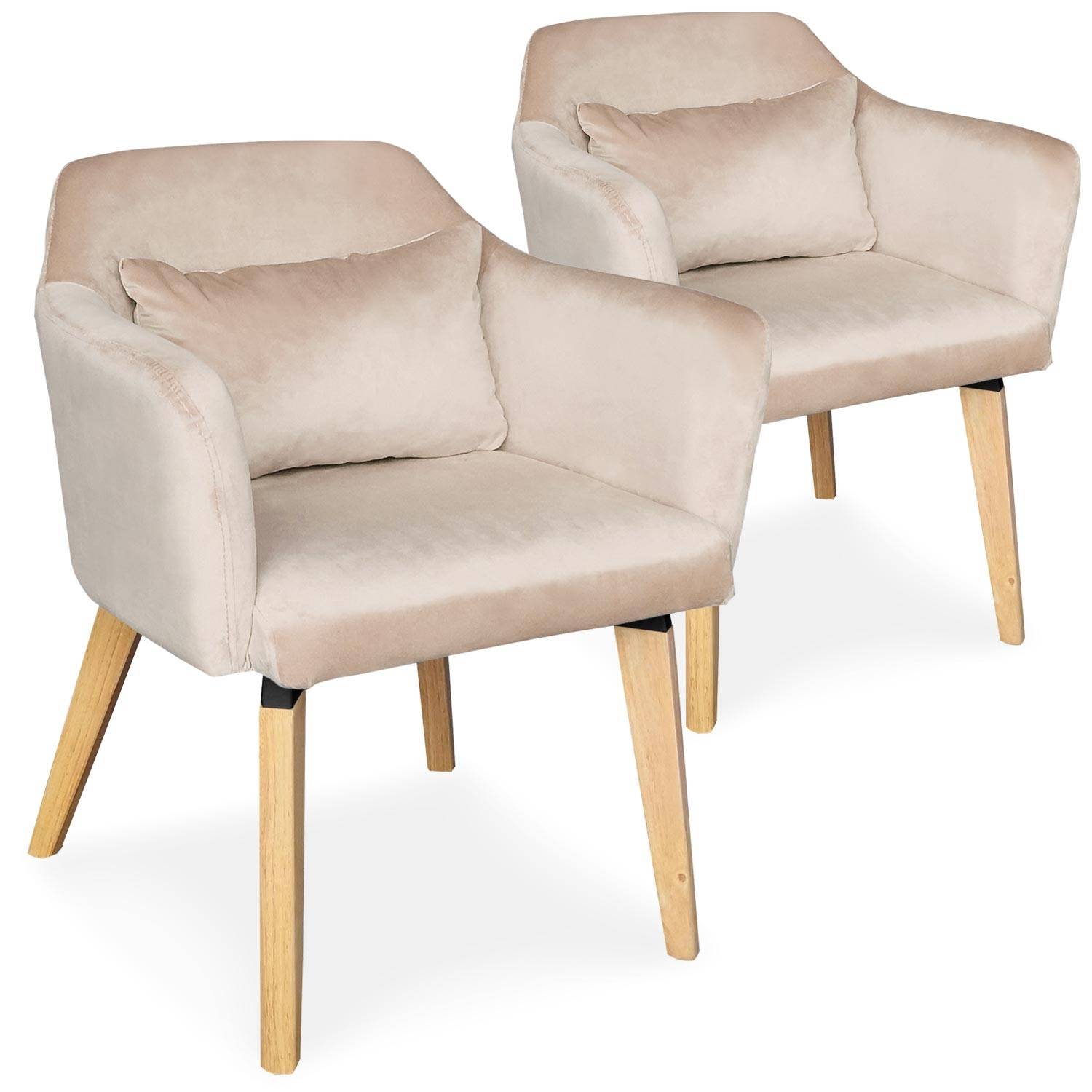 Set van 2 Scandinavische Shaggy Velvet Beige stoelen / fauteuils