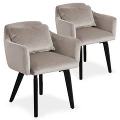 Set van 2 Scandinavische Shaggy Velours Taupe stoelen / fauteuils