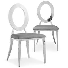 Sonia Set mit 2 Stühlen aus silbernem Metall und mit Kunstlederbezug Grau