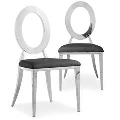 Sonia Set mit 2 Stühlen aus silbernem Metall und mit Kunstlederbezug Schwarz