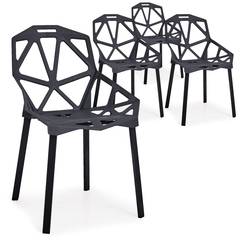 Spider Set mit 4 Stühlen mit origineller Rückenlehne Schwarz