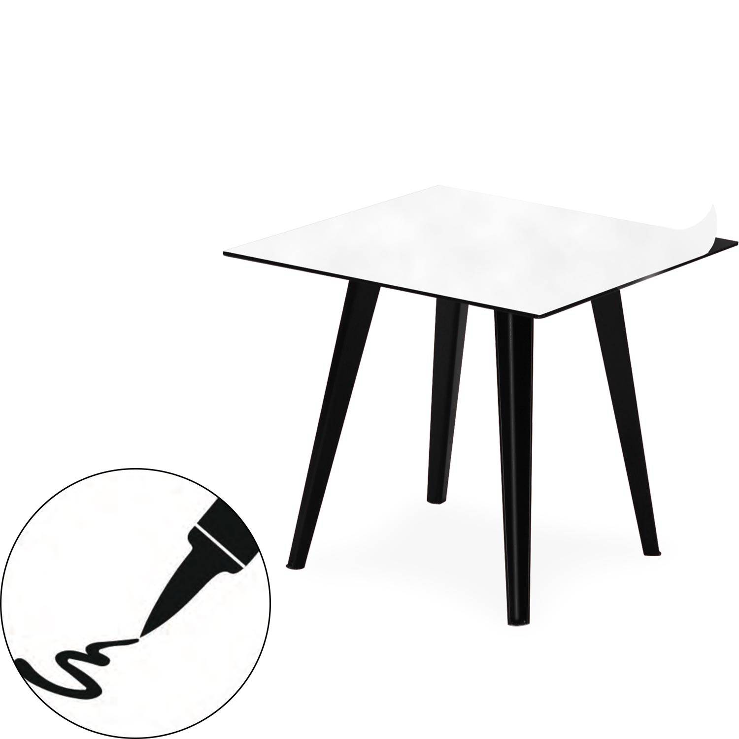 Blickfang Quadratischer, magnetischer Beistelltisch aus schwarzem Metall 40 cm mit einem weißen Tischset