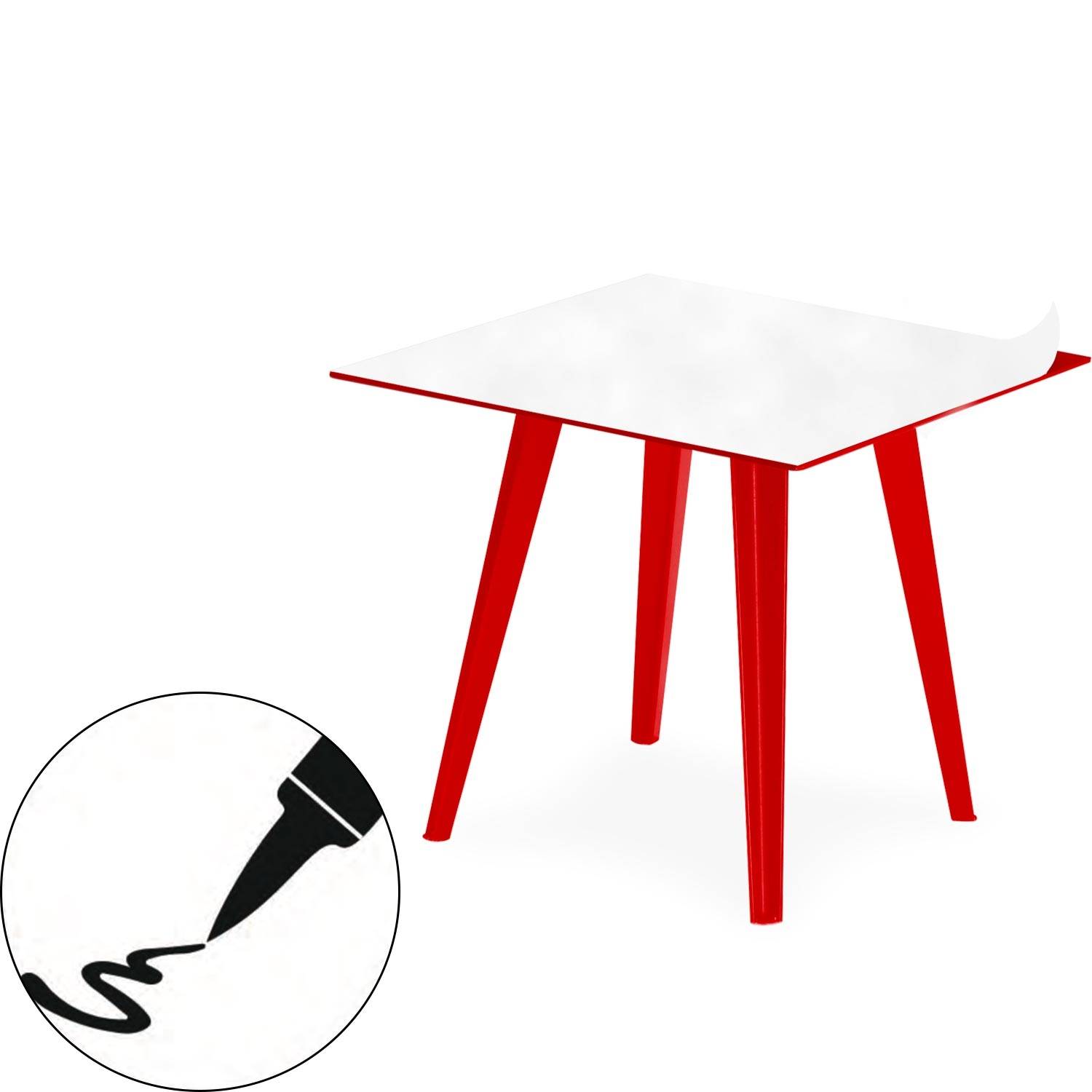 Tavolo d'appoggio magnetico quadrato da 40cm Bipolart Metallo Rosso con 1 Piano Quadrato bianco cancellabile 