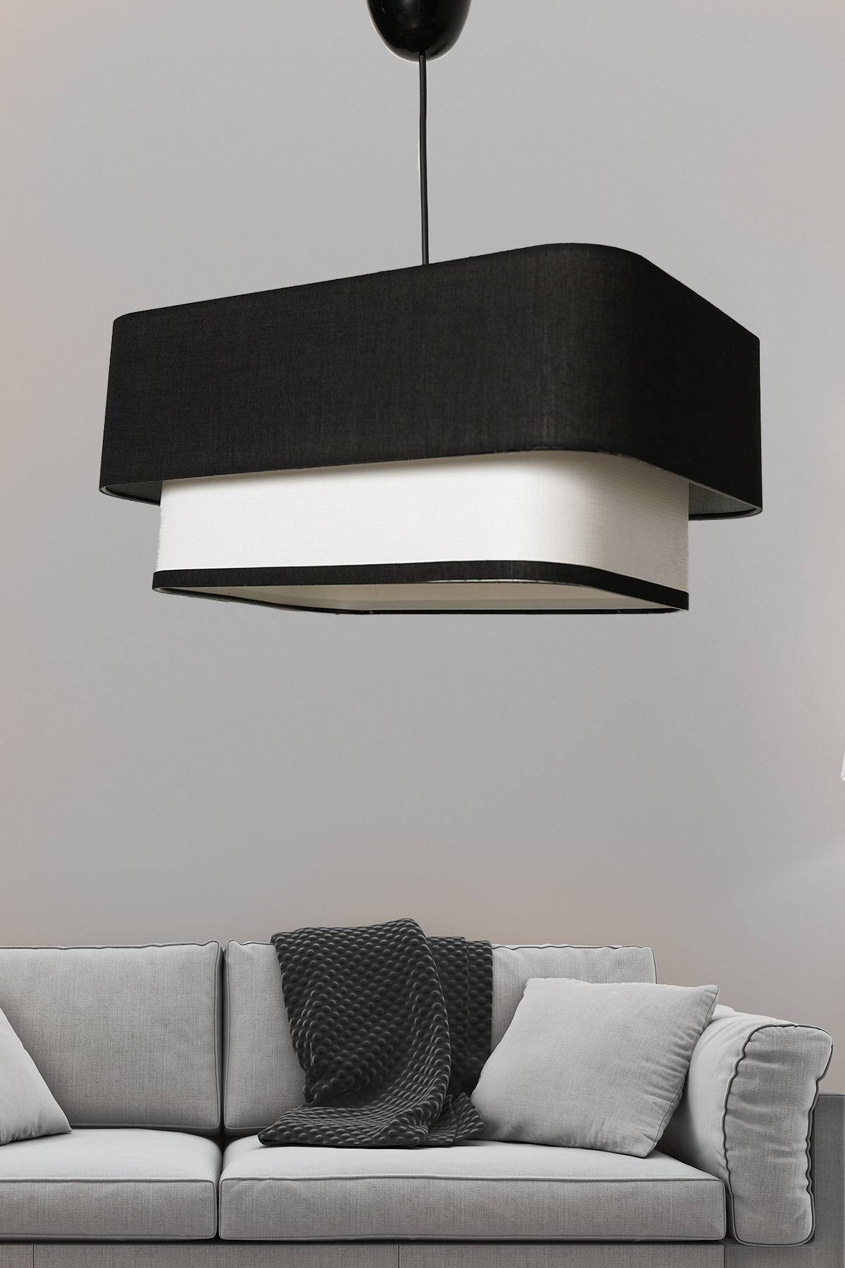 Hanglamp met opliggende afgeronde stoeptegels Lateris 35 x 20 x H70 cm Metaal Jute Zwart Wit