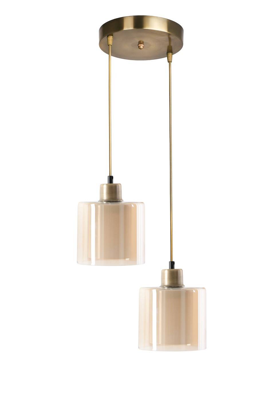 2-cilinder hanglamp/plafondlamp Tropaeum H70 cm Metaal Goud amber glas