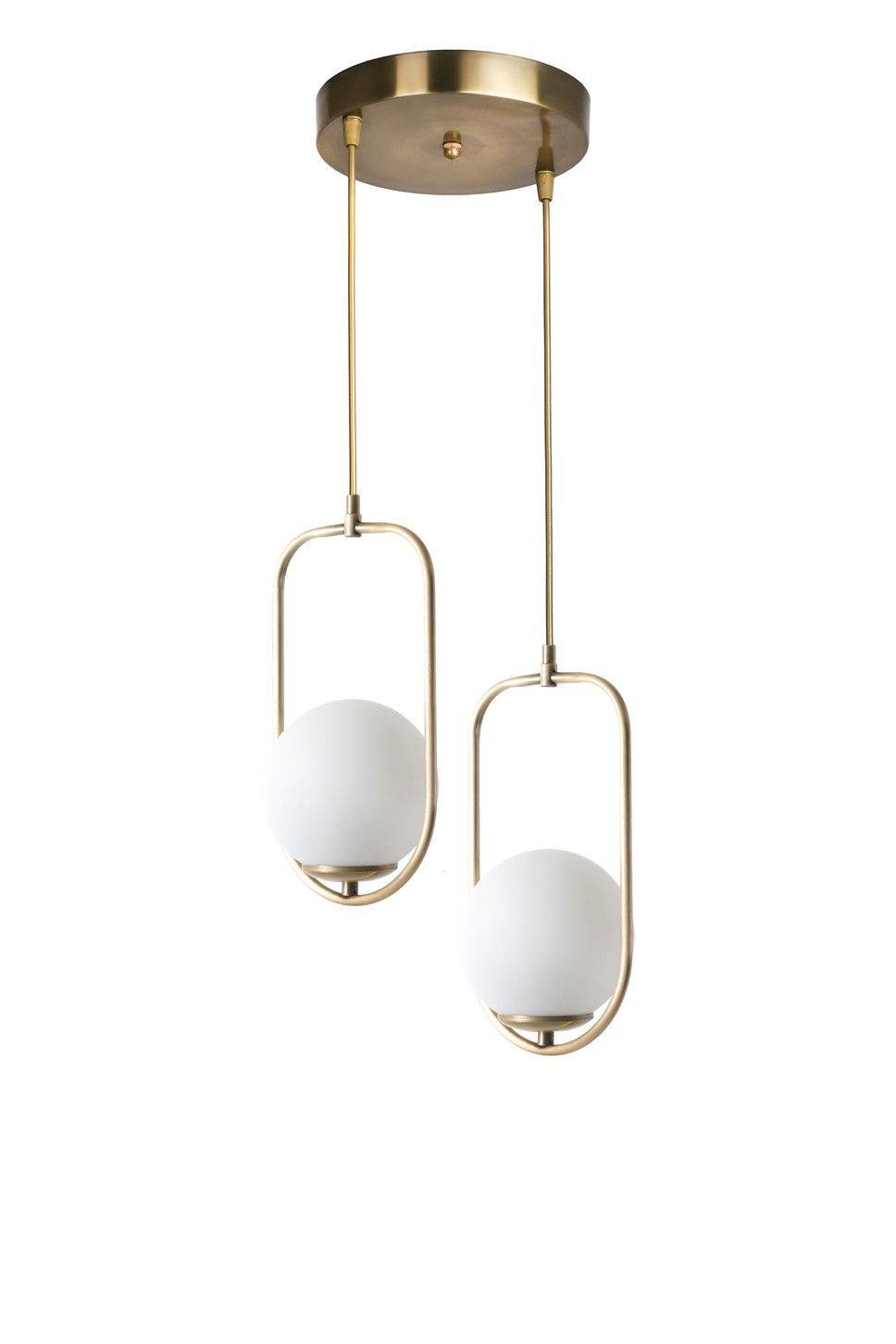 Hanglamp met 2 ovaal omcirkelde wereldbollen Bulla H70 cm Metaal Glas Goud Wit