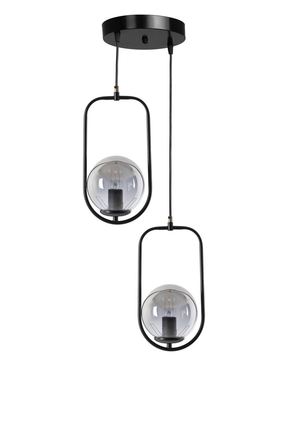 Hanglamp 2 ovale ringvormige bollen saccade Bulla H70 cm Metaal Glas Zwart Rook