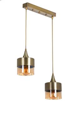 Hängeleuchte 2 Lampen in einer Reihe unterschiedliche Höhe Rebexa Metall Gold und Rauchglas