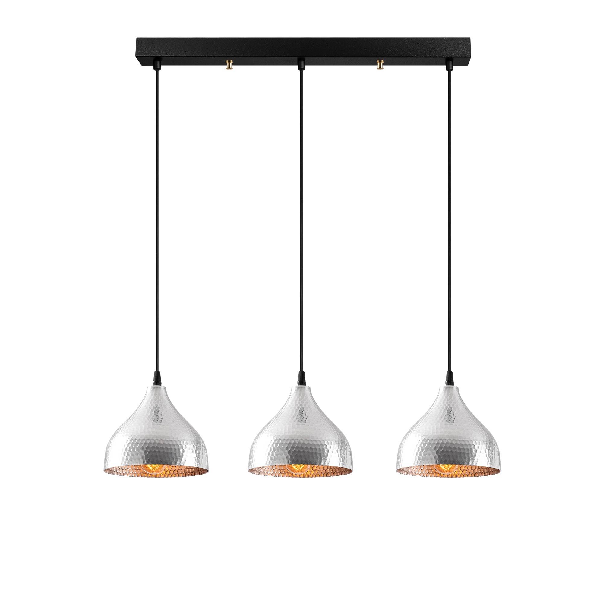 Gakula 3-lamps hanglamp in lijn Gehamerd metaal Zwart en zilver