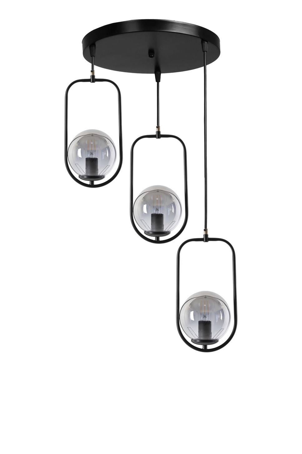 Plafondlamp met 3 ovalen ringvormige bollen Bulla H70 cm Metaal Glas Zwart Rook