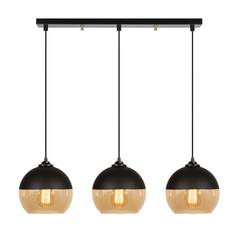 Ferno 3-lichts hanglamp 70cm Zwart Metaal en Zwart en Rookglas