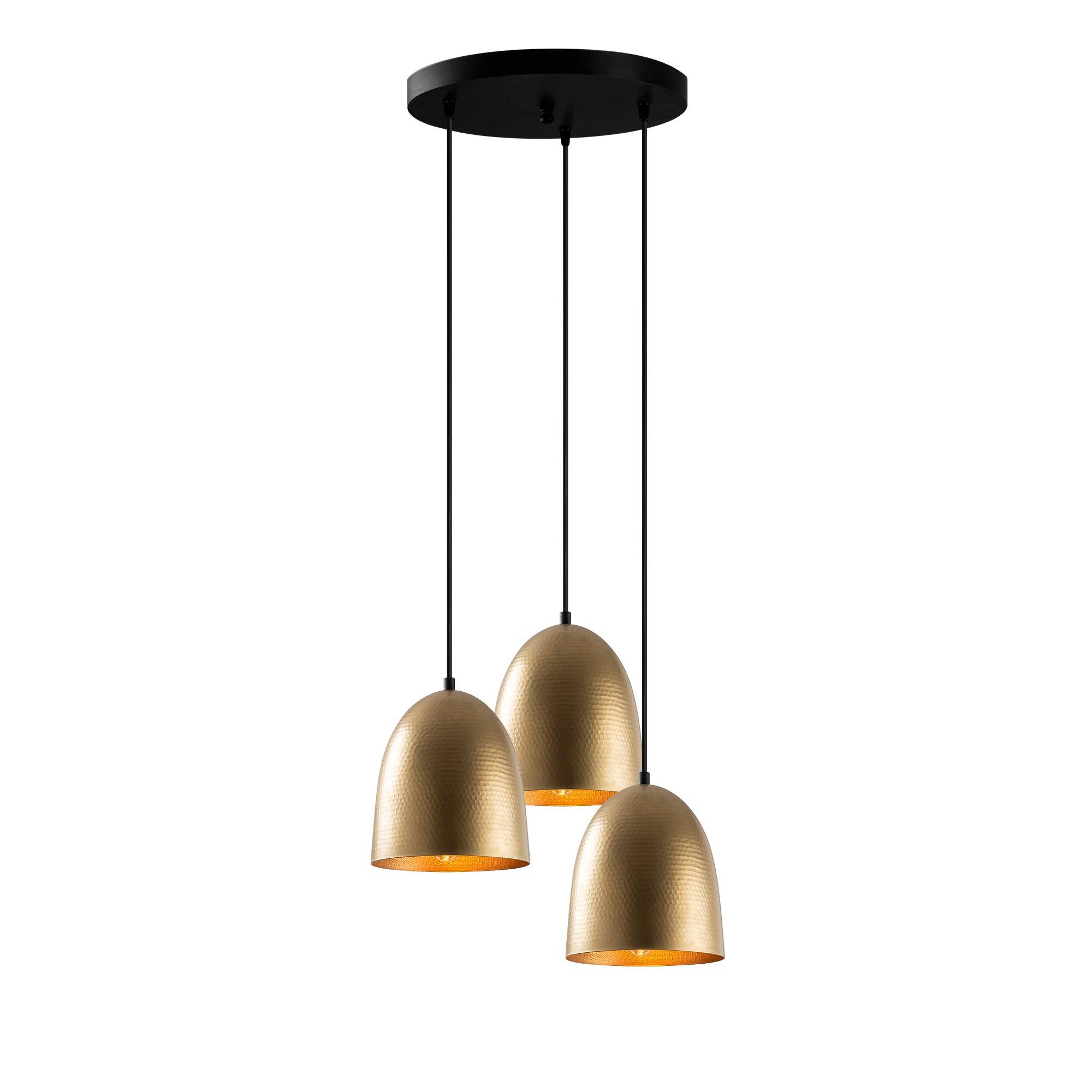 3-lichts hanglamp saccade Gakuli D44cm Gehamerd metaal Zwart en mat goud