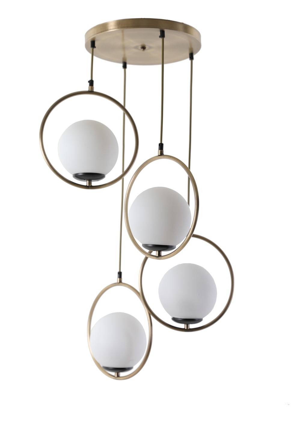 Lámpara de techo con 4 globos circulares Bulla H70 cm Metal Vidrio Oro Antiguo Blanco