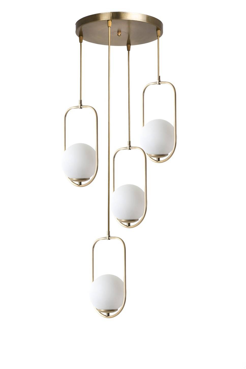 Lámpara de techo con 4 globos circulares ovalados Bulla H70 cm Metal Vidrio Oro Blanco