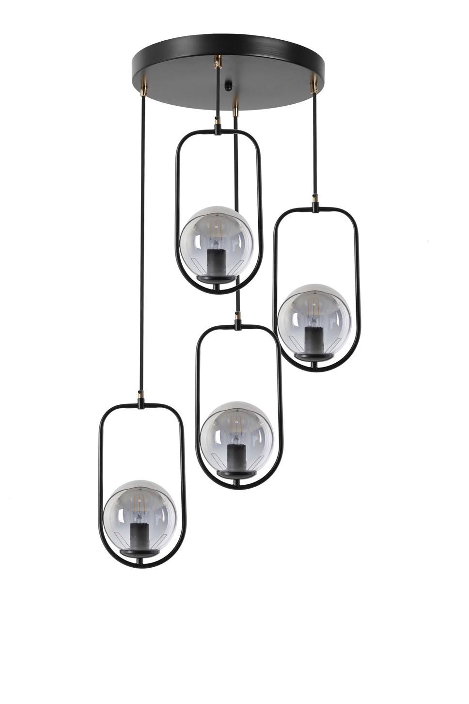 Lámpara de techo con 4 globos ovalados saccade Bulla H70 cm Metal Vidrio Negro Humo