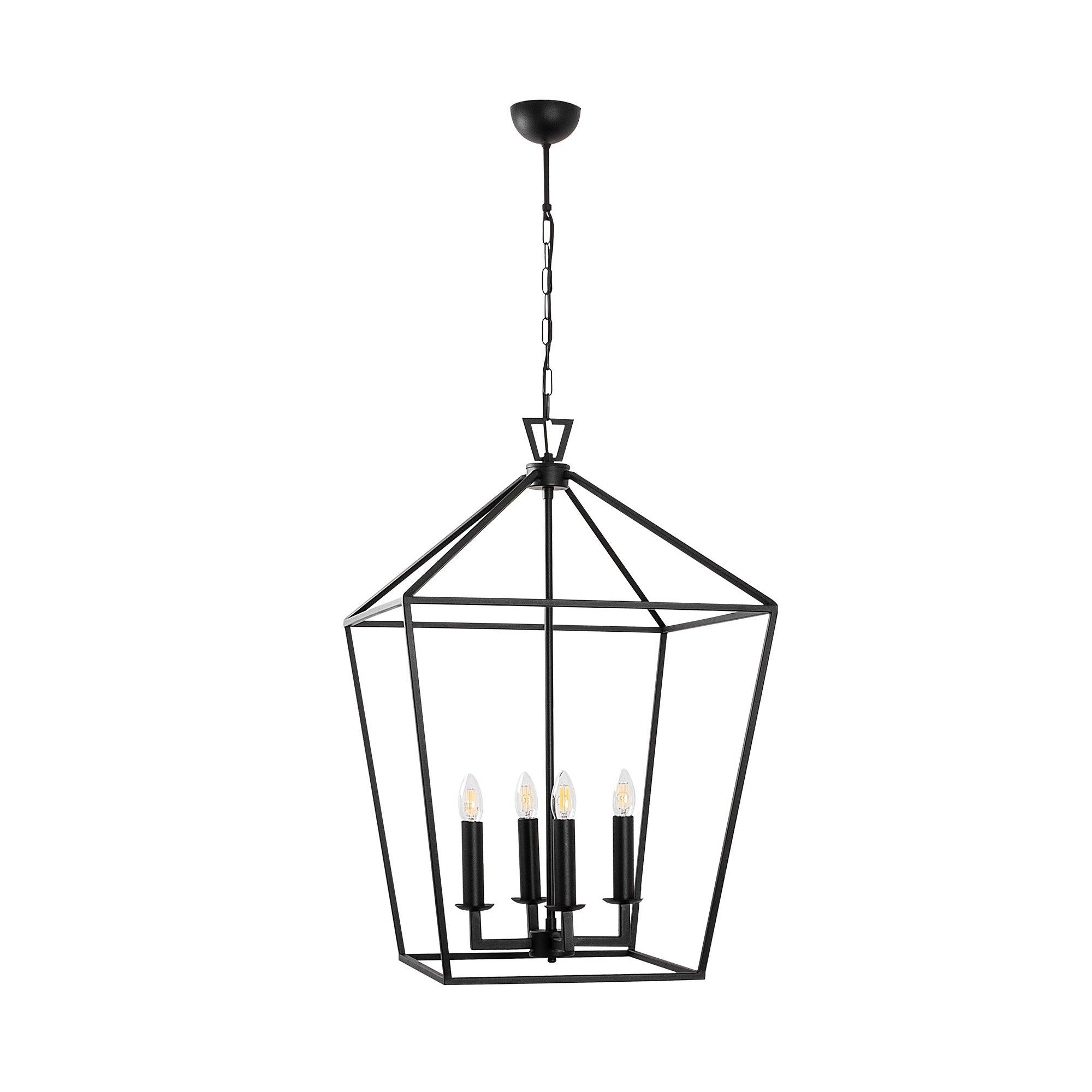 Suspension 4 lampes design forme de cage Travino Métal Noir
