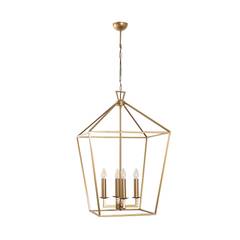 Travino Lámpara colgante de 4 luces de diseño, forma de jaula, metal, dorado