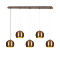 Plafondlamp 5 bollen op een rij, schokkerige hoogte Poculus Antiek goud metaal