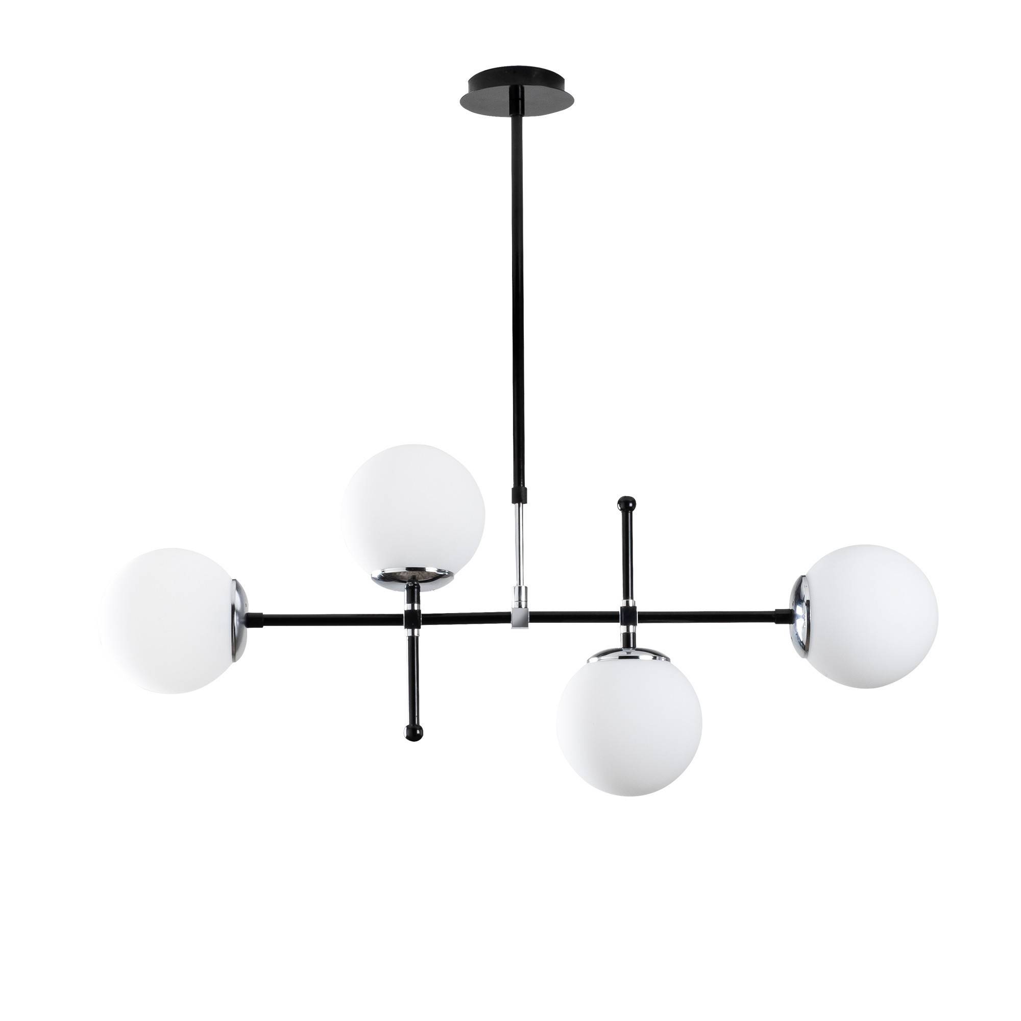 Movado 4-lichts hanglamp 108cm Zwart en Chroom Metaal en Wit Glas