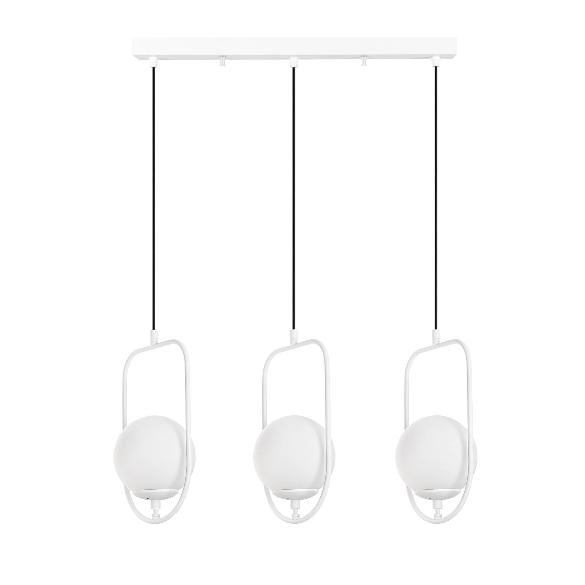 Design Pendelleuchte 3 Lampen in einer Reihe Rijin L80cm Metall und Glas Weiß