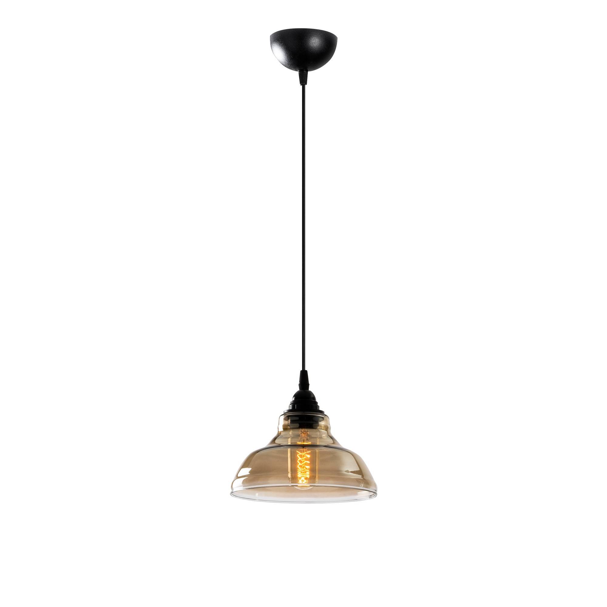 Salerno Koepel Hanglamp D20cm Zwart Metaal en Amber Glas