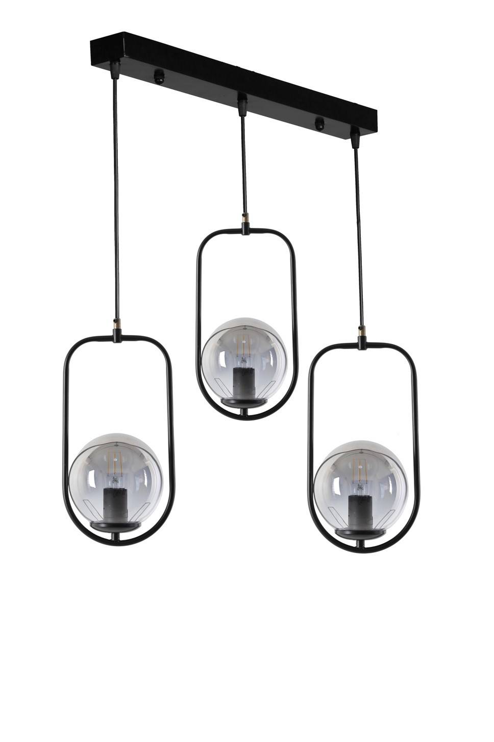 Plafondinbouw armatuur met 3 ovale gecirkelde globes in lijn saccade Bulla H70 cm Metaal Glas Zwart Rook