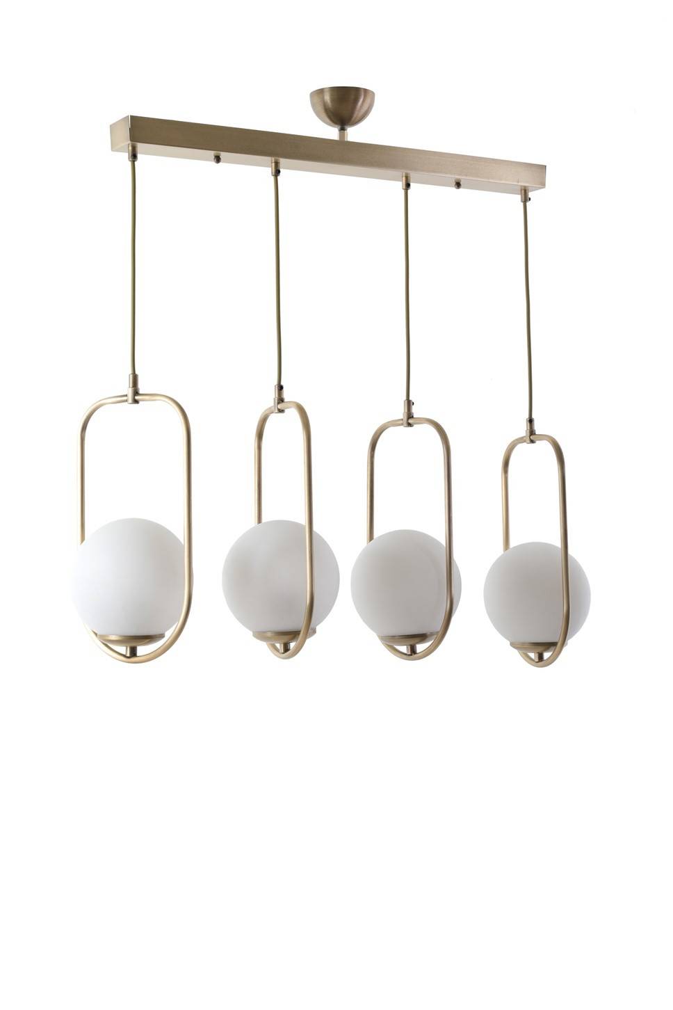 Plafondlamp 4 ovalen cirkels op een rij Bulla H70 cm Metaal Glas Goud Wit