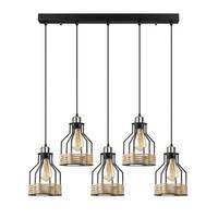 Hanglamp industriële stijl 5 lampen op een rij, verschillende hoogtes Camarose 87cm Metaal Zwart en chroom