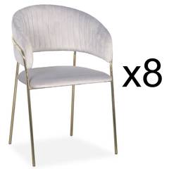 Set di 8 sedie Tabata in metallo dorato e velluto argentato