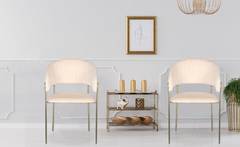 Set van 8 Tabata-stoelen van goudkleurig metaal en beige fluweel