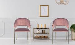 Set van 8 Tabata-stoelen in goudkleurig metaal en roze fluweel