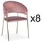 Set van 8 Tabata-stoelen in goudkleurig metaal en roze fluweel