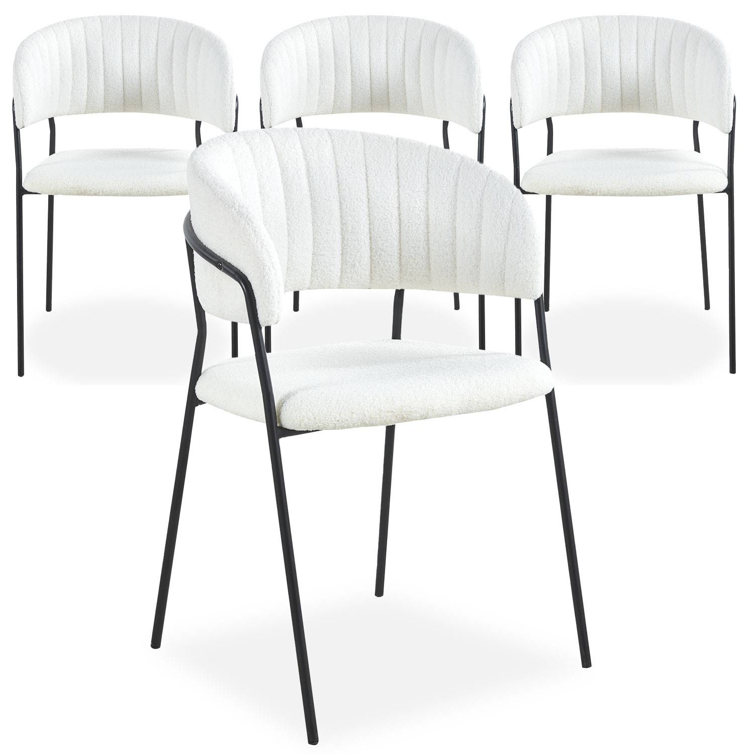 Set van 4 Tabata stoelen in zwart metaal en crème bouclette stof