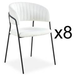 Set van 8 Tabata stoelen in zwart metaal en crème bouclette stof