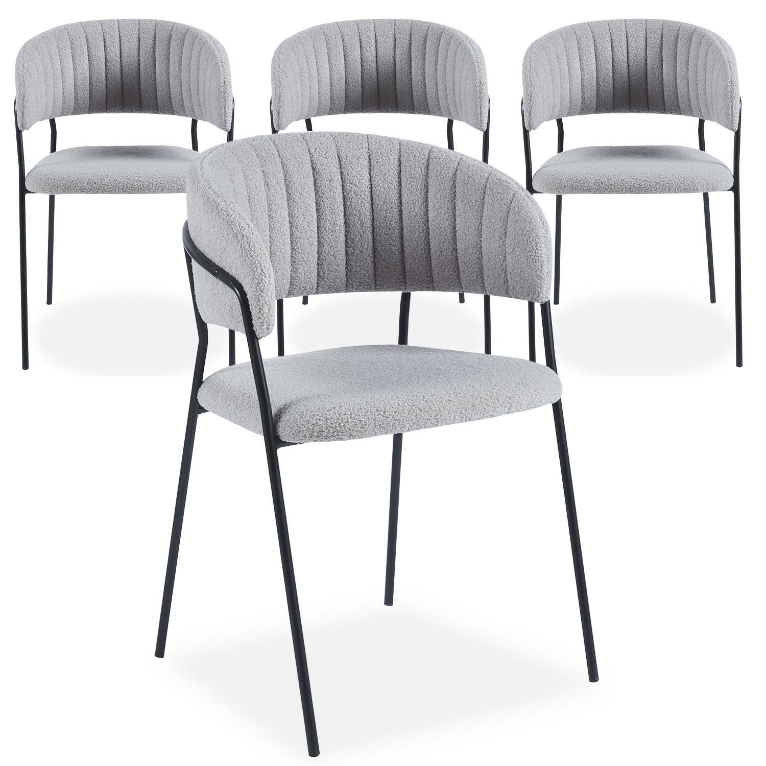Set van 4 Tabata stoelen, zwart metaal en grijze bouclette stof