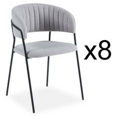 Set van 8 Tabata stoelen in zwart metaal en grijze bouclette stof