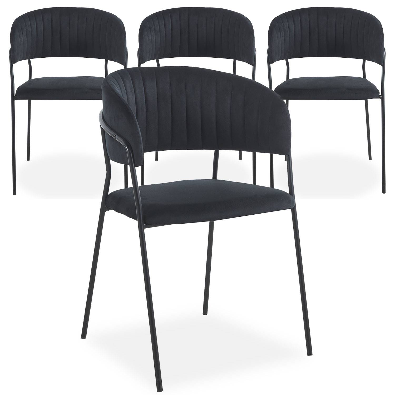 Set van 4 zwart metalen en zwart fluwelen Tabata-stoelen