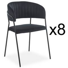 Lote de 8 sillas Tabata de metal negro y terciopelo negro