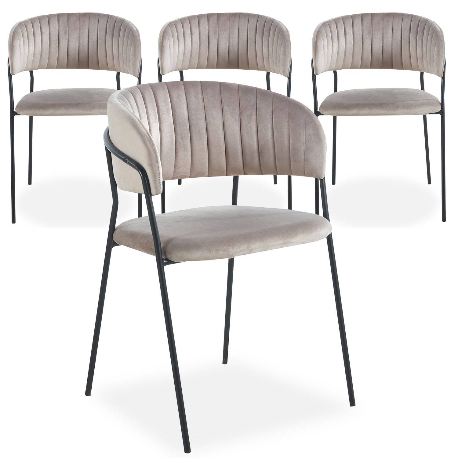 Set van 4 stoelen Tabata zwart metaal en fluweel taupe