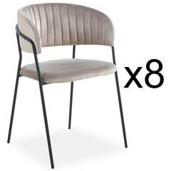 Lote de 8 sillas Tabata de metal negro y terciopelo de color topo
