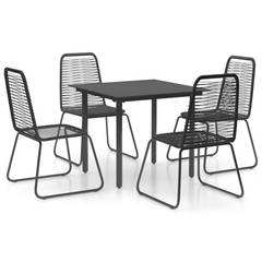 Tisch mit 4 Stühlen aus Metall mit Glasplatte Kunas Schwarz